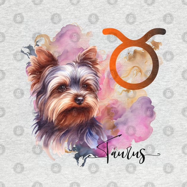 Taurus Zodiac Sign Cute Yorkie Watercolor Art by AdrianaHolmesArt